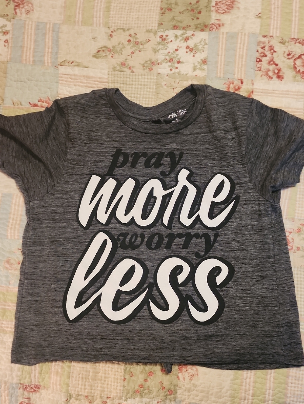 On Fire Kids Short-Sleeve 'Pray More Worry Less' Graphic Tee - Grey
